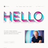 A portfolio website homepage featuring large, colourful 3D text spelling “Hello”. Below, a bio introduces Jamie Clarke as a designer of typefaces, logotypes, and illustrations. A portrait of Jamie smiling is included.