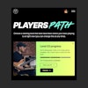 A music learning platform interface titled “Players Path” with a progress tracker for Level 03. It shows 2 of 3 study pieces completed, with a progress bar and buttons to view Level 03 or resume. A photo of a bass player is featured.