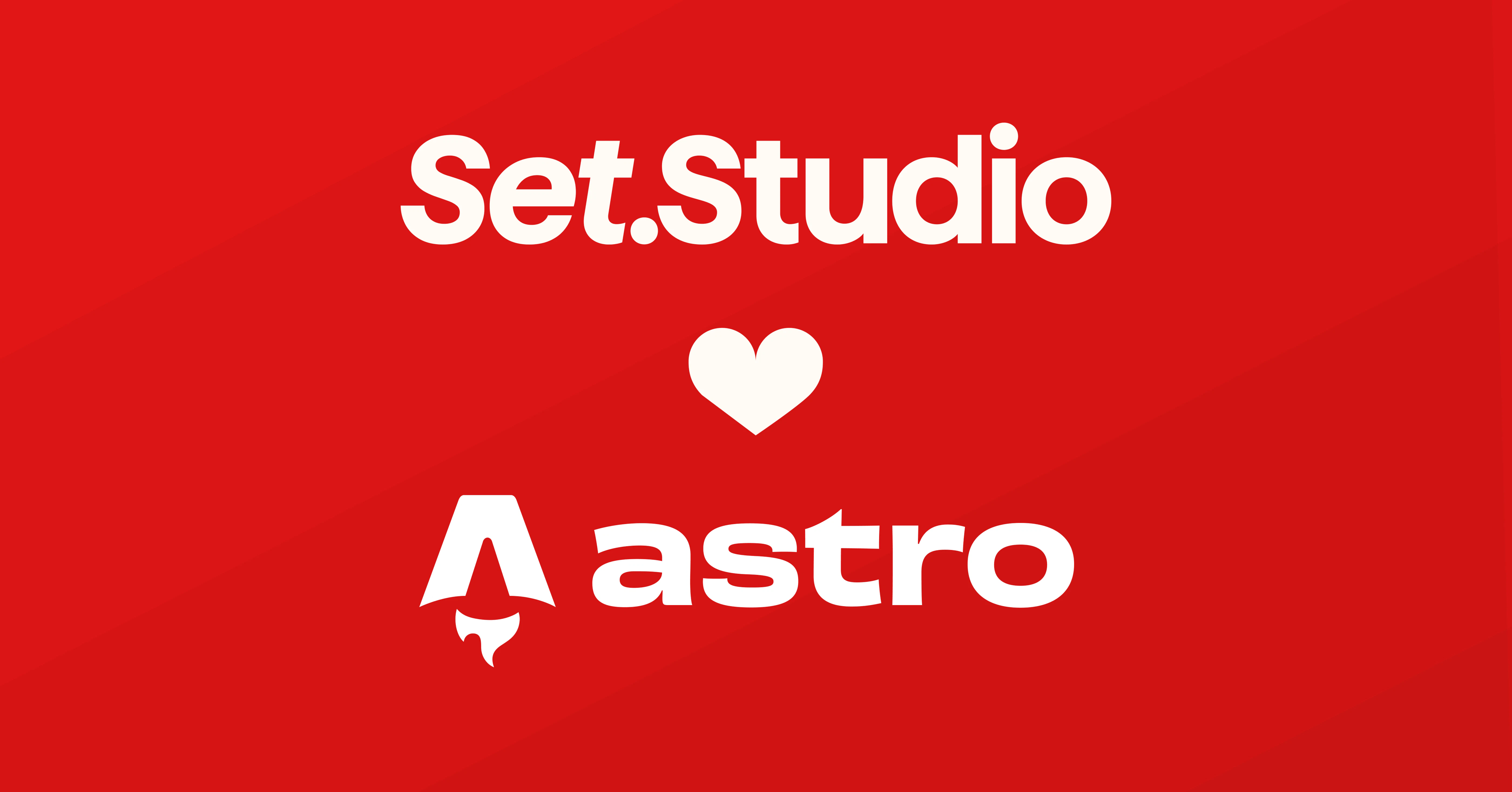 The Set Studio logo, followed by a heart, followed by the Astro logo, on a red background